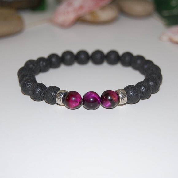 Lava Bracelet,Gemstone Bracelet,Handmade Stone Beads Bracelet - Picture 2 of 3